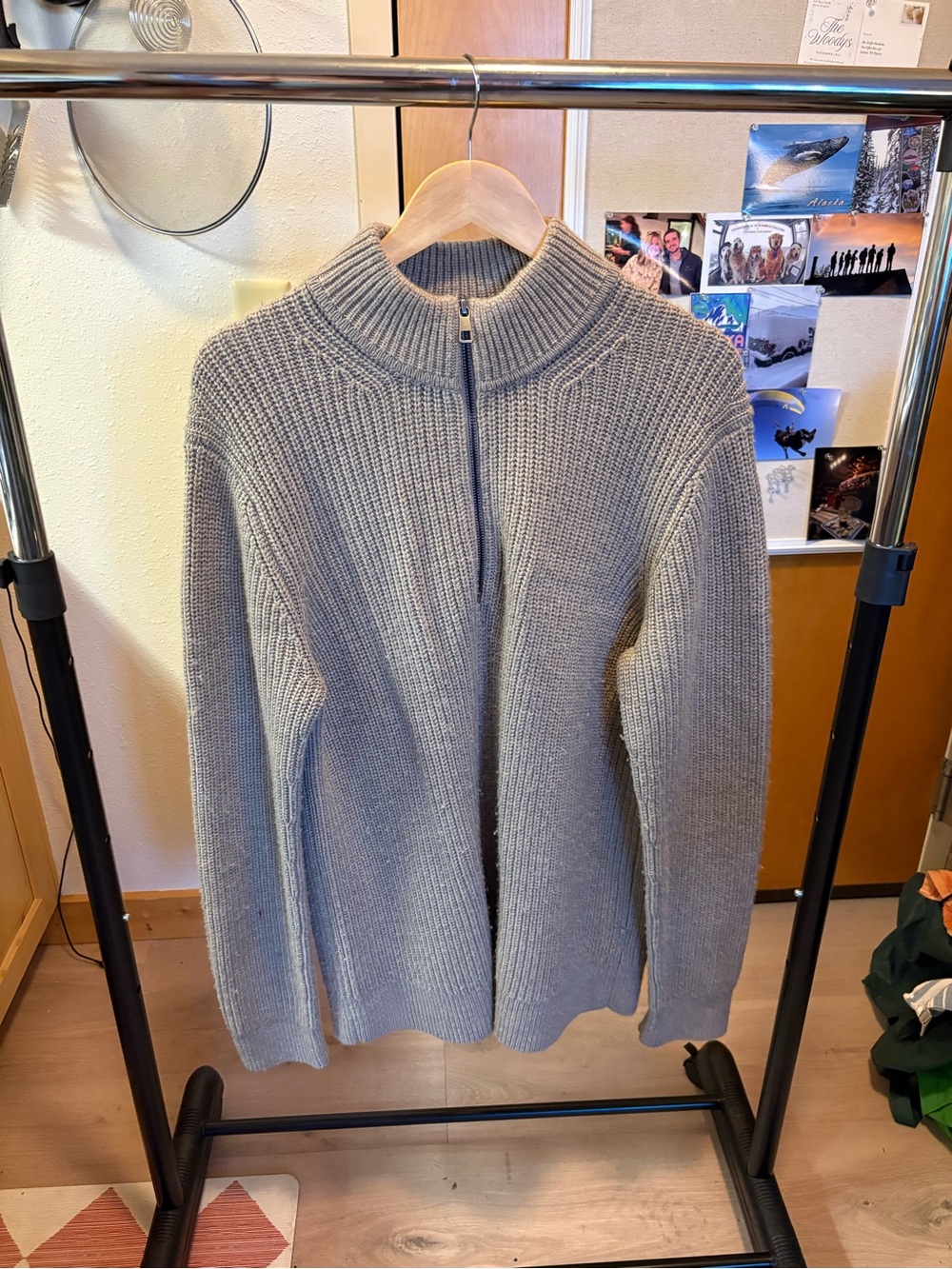 Quince Neutral Beige Ribbed Knit Zip Jacket